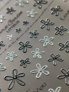 3D black white flower nail art stickers minimalist outline floral manicure decoration decals
