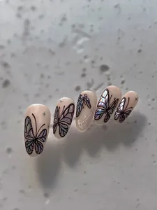 Holographic butterfly press-on nails 3d embossed nail art tips luxury style decoration kit
