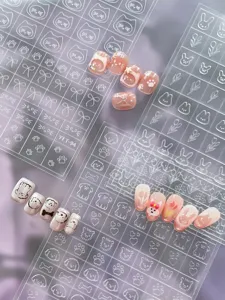 Cute cartoon cat dog clear relief nail stickers, 3D embossed press on nails art decor supplies