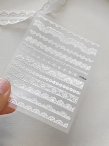 Pegatinas de uñas de encaje blanco en relieve, exquisitas tiras decorativas DIY de malla.