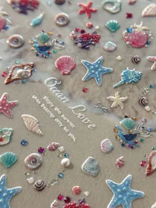 Ocean series nail art stickers with embossed starfish shell designs for summer manicures.