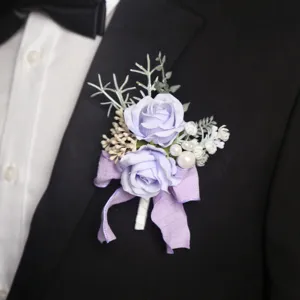 Elegante lilafarbene Rosen Ansteckblume für Hochzeit Bräutigam Anzug Revers Blumen Anstecker.