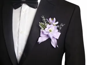 Elegante violette Hochzeits Ansteckblume Korsage für Bräutigam Anzug Jacke Party Zubehör.