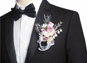 Koreanischer Stil Hochzeit Bräutigam Ansteckblume rosa lila künstliche Blume Anzug