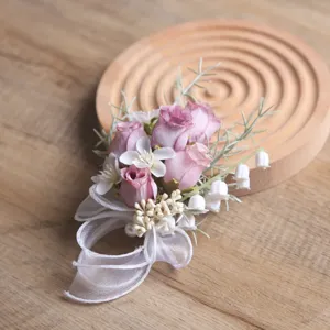 Koreanischer Stil Morandi lila rosa künstliche Rose Handgelenk Blume Hochzeit Brautjungfer Corsage