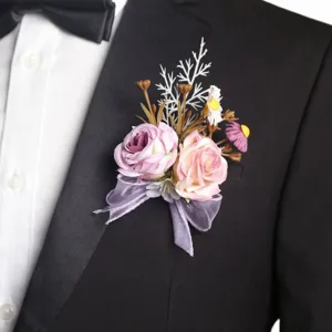 Exquisite koreanische künstliche Rosen Korsage Boutonnière Detail für Bräutigam Anzug Accessoire