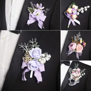 Handgemachte Polyester Künstliche Rose Blume Korsage Handgelenk Blume Hochzeit Bräutigam Trauzeuge Brautjungfer Anzug Zubehör