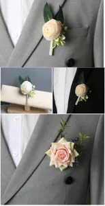 Forest style artificial flower boutonniere for wedding groom groomsman suit lapel pin.