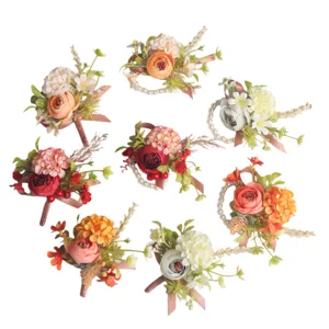 European wedding groom boutonniere and bride pearl wrist flower set artificial floral