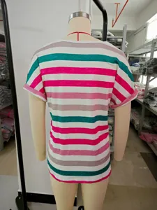 Camiseta casual de rayas para mujer manga corta verano cuello redondo multicolor top básico moda