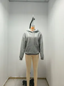 Sudadera con capucha de manga larga de punto gofrado gris para mujer otoño invierno.