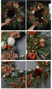 Corona de flores artificiales de otoño para puerta, decoración de pared de Acción de Gracias.