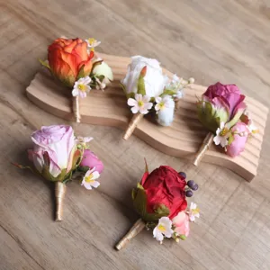 European Artificial Rose Boutonniere Wrist Flower Wedding Groom Corsage Bridesmaid Wrist Corsage Party Floral Decor