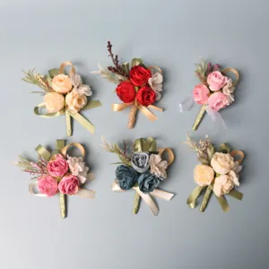 Artificial Silk Rose Flower Corsage Wrist Boutonniere Wedding Bride Bridesmaid Groom Party Floral Decor Accessories