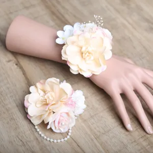 Elegant artificial flower wrist corsage set for wedding bridesmaid bride party decoration