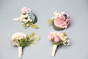 Elegant wedding boutonniere set artificial floral corsage for groom best man guests decor