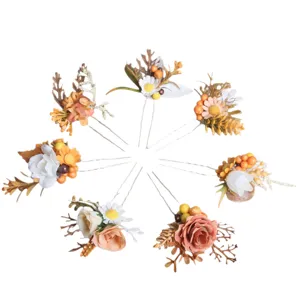 Floral hairpin set with daisy berries vintage bridal pastoral style hair accessories 6pcs