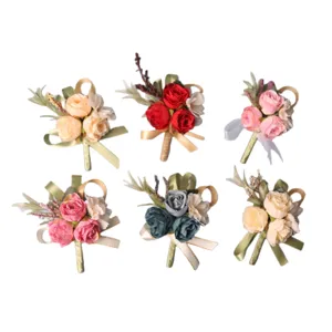 Set of 6 wedding boutonnieres artificial fabric rose corsages for groomsmen ceremony groom suits