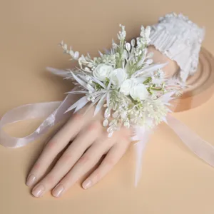 Künstliche weiße Rosen Handgelenk Corsage Hochzeit Braut Blumen Armband Dekoration