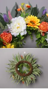 Kunstbloem krans wandhangende zonnebloem pioenroos en roos voor thuisdeur decoratie