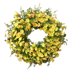 Artificial yellow daisy flower wreath eucalyptus front door hanging home decor garland decor