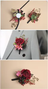 Handgemaakte kunstmatige roos boutonnière voor trouwen bruidegom pak lapel bloem decoratie.