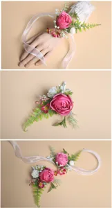 Elegante kunstmatige roos polsbloem en corsage set voor huwelijksfeest bruid decor.