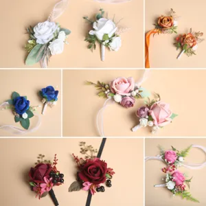 Kunstmatige Zijden Roos Bloem Bruiloft Corsage En Pols Bloem Boutonnieres Voor Bruidsmeisjes Groomsmen Feest Decor