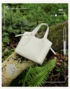 Minimalist white genuine leather tote bag casual basket handbag for women daily commute use