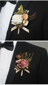 Korean style wedding groom corsage artificial rose flower boutonniere suit decoration