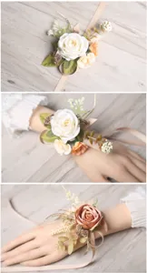 Artificial silk rose wedding wrist flower bridesmaid floral wristlet corsage accessory