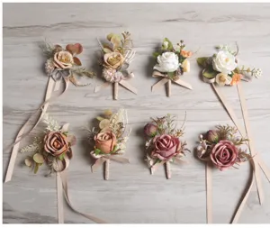 Korean style rose wedding corsage boutonniere bride bridesmaid groom suit flower decor