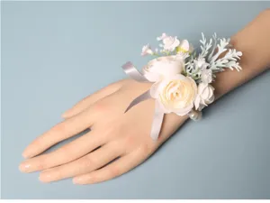 Weiße künstliche Kamelie Handgelenk Korsage Hochzeit Brautjungfer Blumen Armband Party.