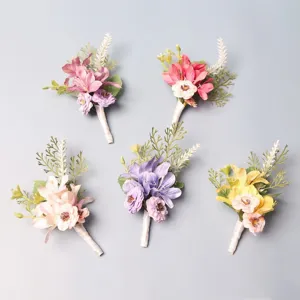 European Style Wedding Boutonniere Corsage Silk Flower Groom Groomsman Boutonnieres Wedding Party Suit Decoration