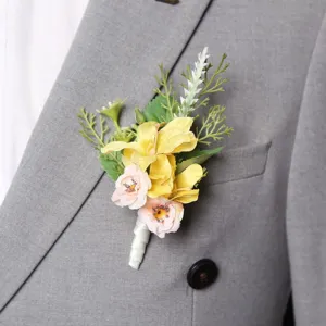 European wedding boutonnière groom corsage fabric flower suit accessory for men and guest.