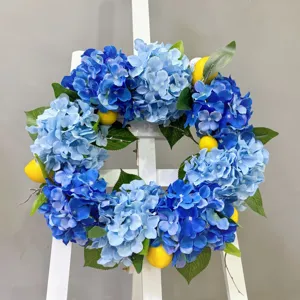Guirnalda Colgante de Puerta y Pared con Flores de Seda Artificial Hortensia Limón para Decoración del Hogar