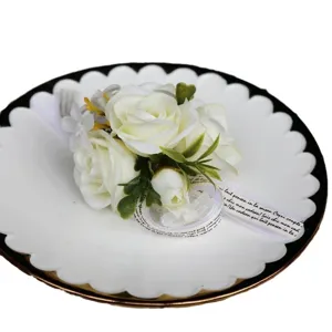 Hochzeit weiße Rose Handkorsage künstliche Blume Braut Brautjungfer Party Handgelenk