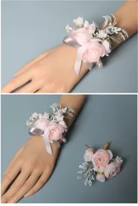 Rosa künstliche Blume Handgelenk Korsage und Boutonnière Set für Hochzeit Braut Brautjungfer.