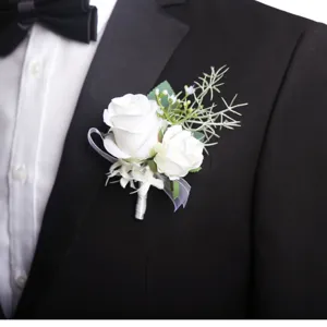 Boutonnière de rose blanche pour mariage marié costume élégant accessoire floral fête