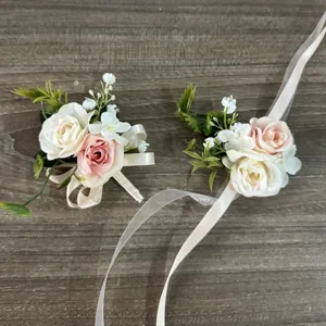 Artificial Rose Wrist Corsage And Boutonniere Wedding Floral Silk Flower Decoration Sets