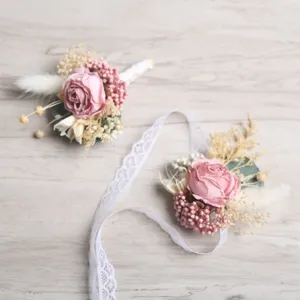 Pink artificial rose boutonnieres wedding corsage dried flower suit accessories for men