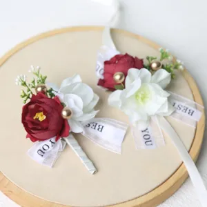 Set de corsage de flor de muneca de boda de estilo coreano para novia y damas de honor.