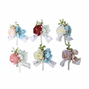 Boutonnière de boda de estilo coreano conjunto flor de tela colorida decoración de vestido de novia