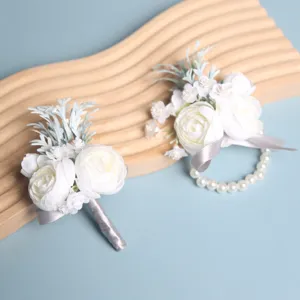 Hochzeit Kamelie Ansteckblume Und Handgelenk Korsage Handgemachte Seidenblume Bräutigam Trauzeuge Anzug Korsagen Party