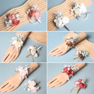 Hochzeit Handblume Korsagen Set künstliche Kamelie Brautjungfer Armband Party Blumendekor