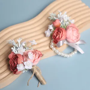 Hochzeit Kamelie Ansteckblume und Perlen Brautjungfer Armband Set für Party Feier.