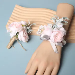 Hochzeit Handkorsage und Ansteckblume Set rosa künstliche Blume Braut Brautjungfer
