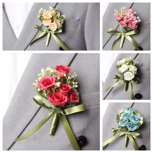 Artificial Rose Flower Boutonniere European Forest Style Corsage For Wedding Groom Groomsmen Wedding Party Decoration