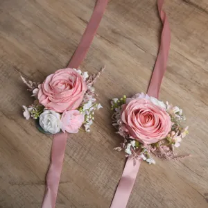Flor de muñeca de rosa artificial estilo francés boda dama de honor decoracion floral