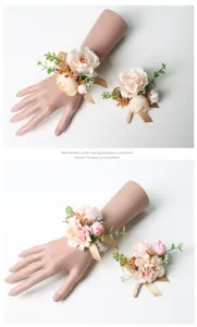 Artificial flower wrist corsage and boutonniere set for wedding bridal bridesmaid party decor.
